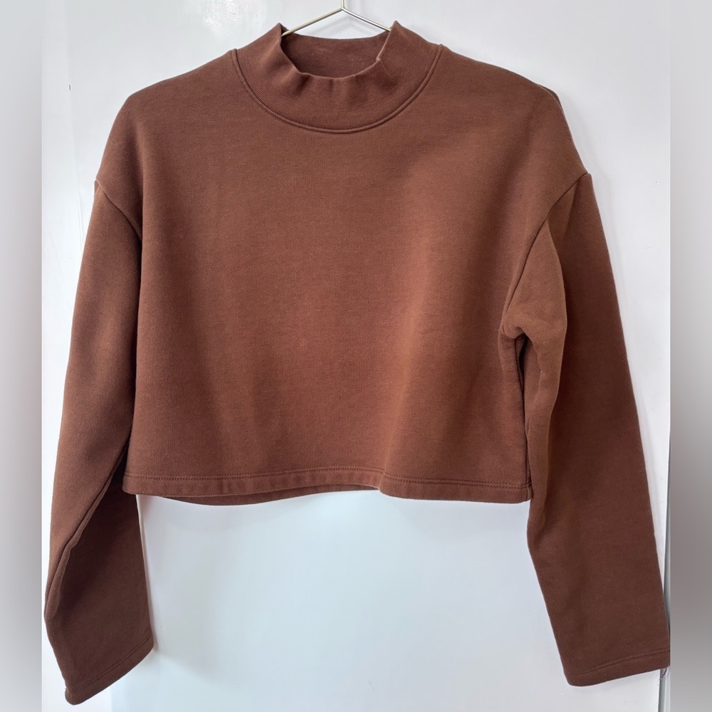 OAK + FORT|  Casual Brown Cropped Mock Neck Sweatshirt Sz XS